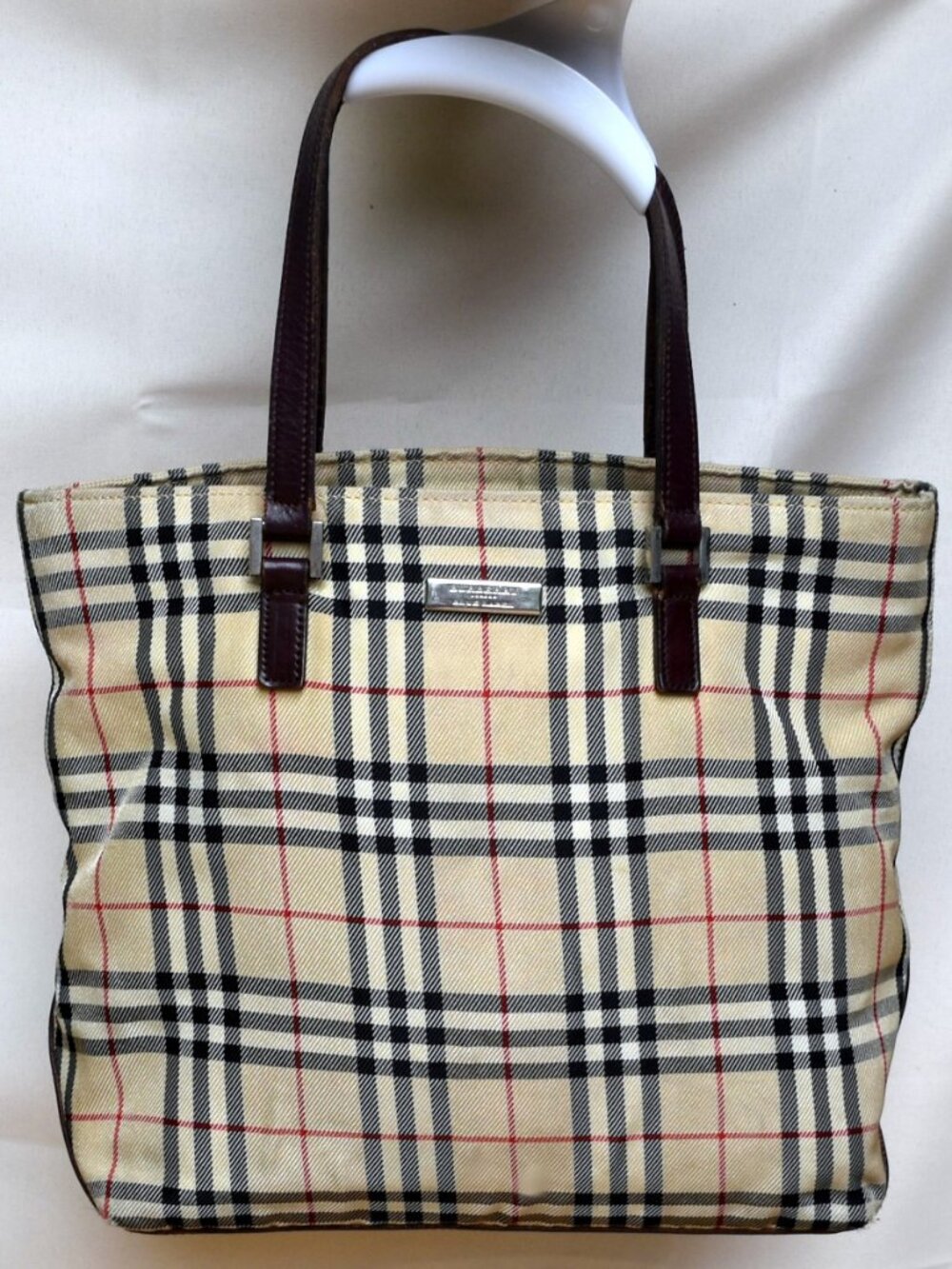 BURBERRY LONDON Blue Label Nova Check Small Tote Bag Brown Leather Japan COA
